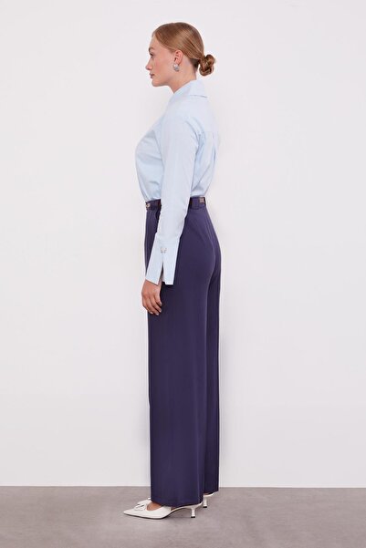 Levidor Navy Blue Belted Palazzo Pants