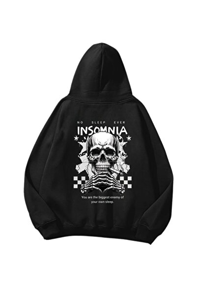 Gofeel Štampano Crna Oversize kroj Unisex dukserica sa kapuljačom