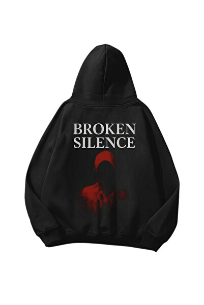 Gofeel Broken Silence Štampano Crna Oversize kroj Unisex majica sa kapuljačom