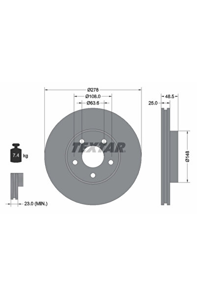 TEXTAR Спирачен диск Ford C-Max/Focus 2 Volvo C30/C70 2/S40 2