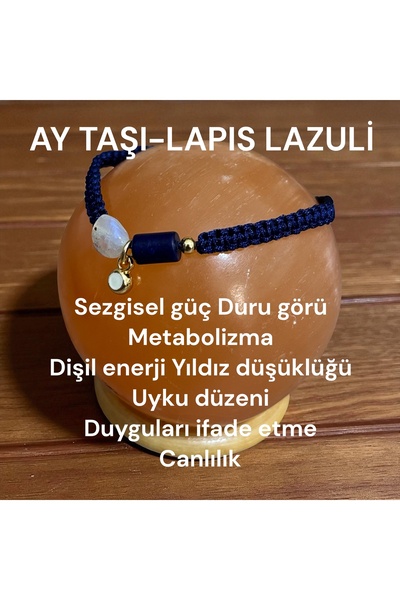 KIRMIZICOSMETİCS سوار مكرامية من حجر اللازورد على شكل قمر. الطاقة الأنثوية، ت...