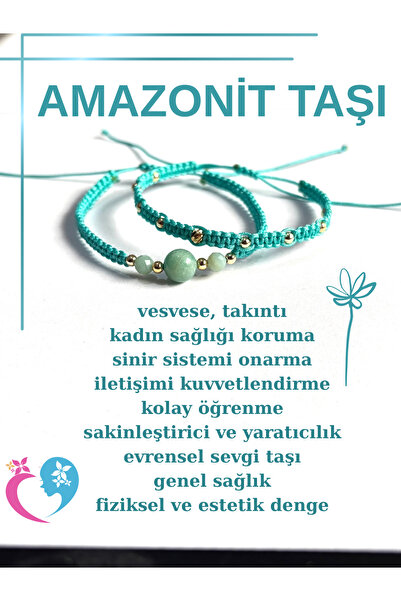KIRMIZICOSMETİCS Amazonit doğaltaş makrome bileklik. Sertifikalı Orjinal