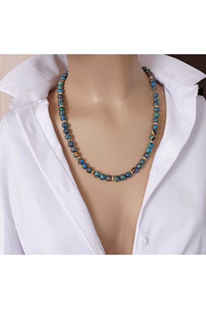 shop Ocean Malakit Doğal Taş Altın Detaylı Unisex Kolye