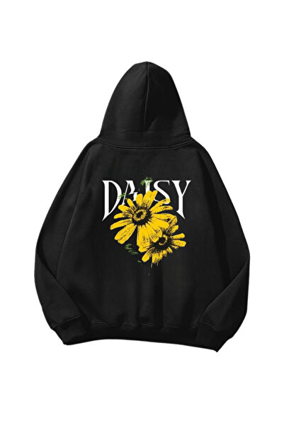 Gofeel Daisy Štampano crna Oversize kroj unisex majica sa kapuljačom