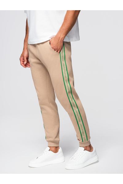 OMBRE Men's jogger pants with stripes - brown v1 OM-PASK-0284