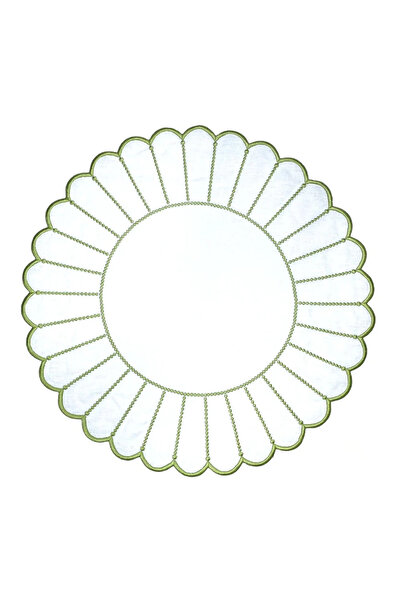Table Alp %100 Keten Yeşil Nakışlı 2’li Amerikan Servis & Peçete Seti (4 Parça)