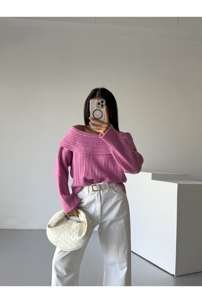 EKİN DEMİR Comfortable Fit Special Yarn Madonna Collar Women's Knitwear Sweater