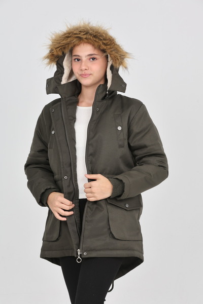 Your Consent Girl's Winter Thick Fleece Lined Warm Long Parka Model Coat