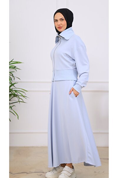 VENT GİYİM Moda Ribanalı Takım | Women's Zippered Crop Top and Long Skirt Two-Piece Set | Cotton Fabric