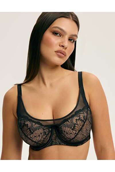 ESOTIQ Sutien ușor căptușit cu armătură, dantelă florală și detalii din plasă...
