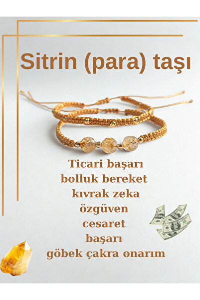 KIRMIZICOSMETİCS Sitrin doğaltaş makrome bileklik . Sertifikalı Orjinal