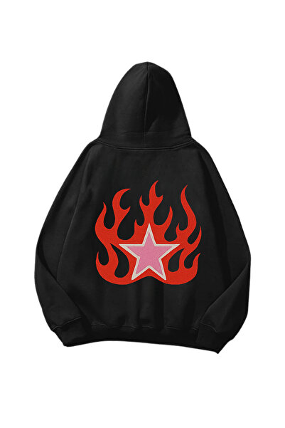 Gofeel Star F Lame Štampano Crna Oversize kroj Unisex majica sa kapuljačom