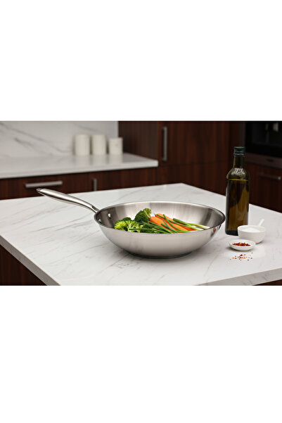 ALSAIF KITCHEN 34cm Professional Stainless Steel Wok Pan - Heavy-Duty 18/10 Grade