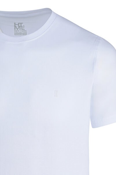 Hatemoğlu White Regular Fit Crew Neck Cotton T-Shirt