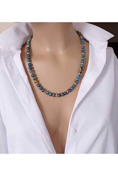 shop Ocean Malakit Doğal Taş Altın Detaylı Unisex Kolye