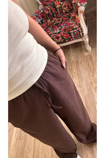 fatma keskin linna butik Coffee Knitted Thin Belt Pants