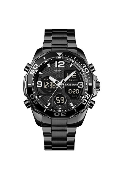Skmei Ceas de mână bărbătesc cuarț digital, din oțel inoxidabil, curea dublă,...