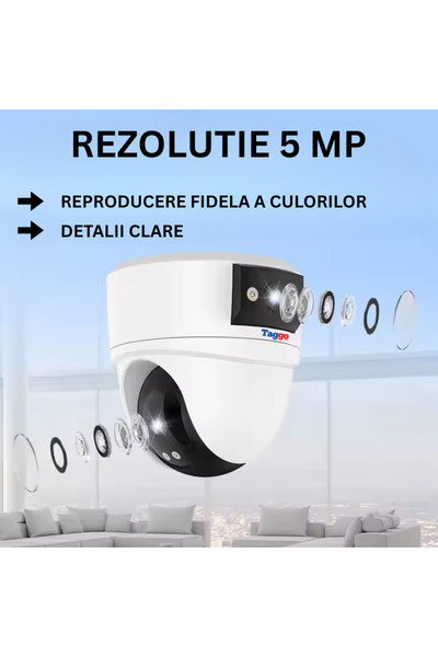 Taggo Cameră de supraveghere WiFi cu obiectiv dublu, 5MP, detectare umană, urmărire automată