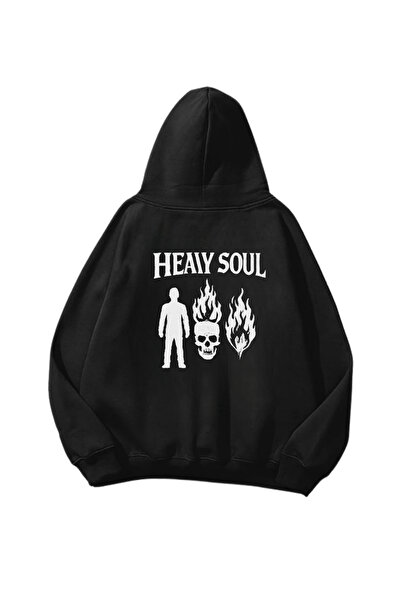 Gofeel Heavy Soul Štampano crna Oversize kroj unisex majica sa kapuljačom