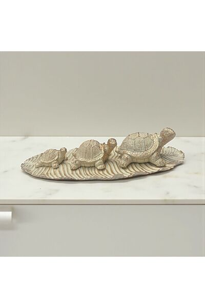 Peramari Dekoratif Polyester Üçlü Tabaklı Kaplumbağa Set Krem Eskitme