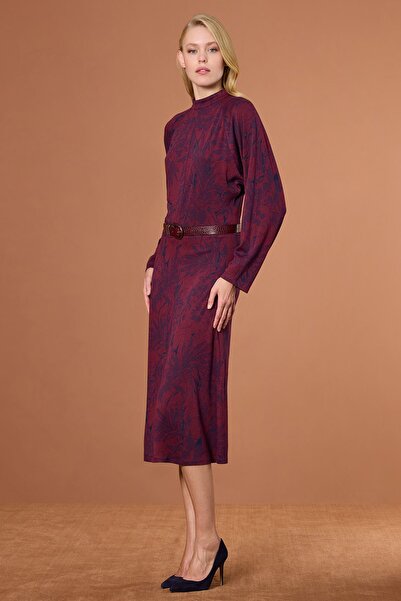 UPGRADE Yarasa Kol Örme Elbise Bordo