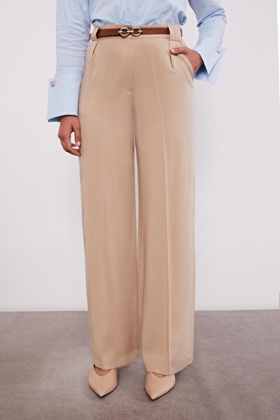 Levidor Beige Belted Palazzo Trousers