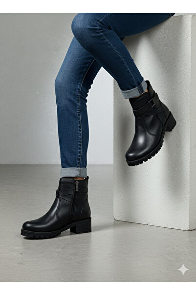 rocassi Γυναικείες μπότες από γνήσιο δέρμα με φερμουάρ, μαύρες