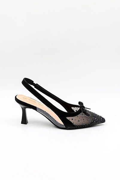 KRISTE BELL Short Heel Open Back Stone Bow Detailed Stiletto Kb252 Black