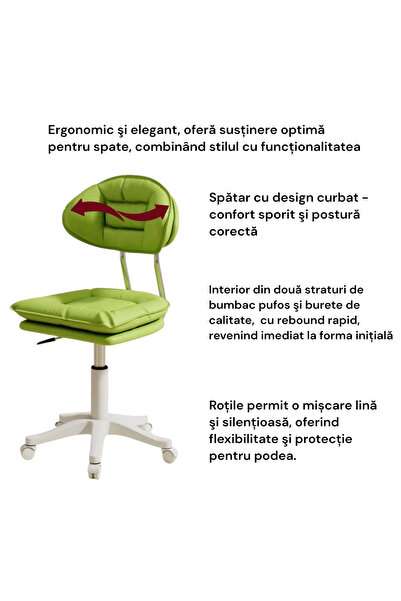 OEM Scaun ergonomic, versatil, rotativ, mobil, ajustabil pe inaltime (65–75 cm), piele PU, verde