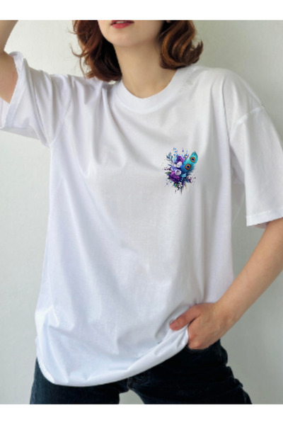 TİMİSİVA Μπλουζάκι Unisex oversized KUŞTÜYÜ GÜL με τύπωμα 100% βαμβακερό με κ...