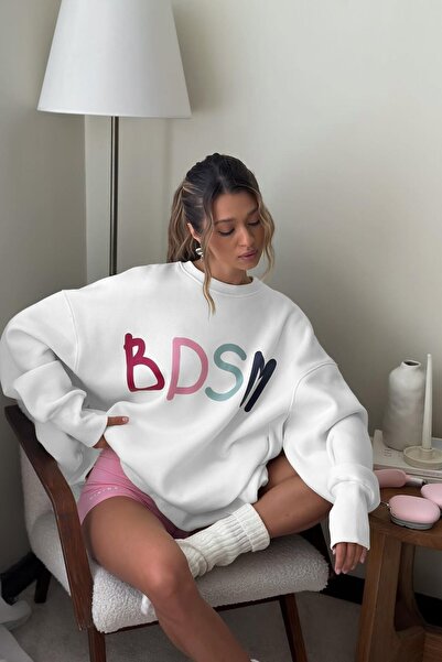 The Champ Clothing Γυναικείο φούτερ φόρεμα oversize με στάμπα Color Pop Λευκό – Crew Neck, 3 Thread Fleece