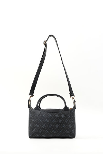 SHAKA Monogram Printed Black Shk135 Faux Leather, Single Compartment, Double Strap Hand, Arm and Cross Shoulder Bag