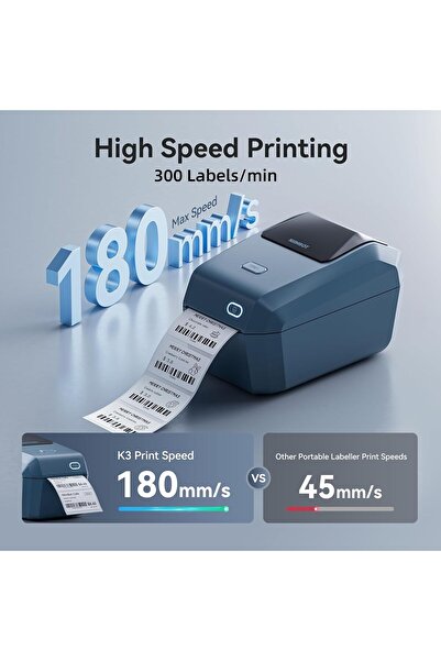 NiiMbot K3 Label Printer, 3 Inch Label Maker with High-Speed, Bluetooth and USB Connection, Support