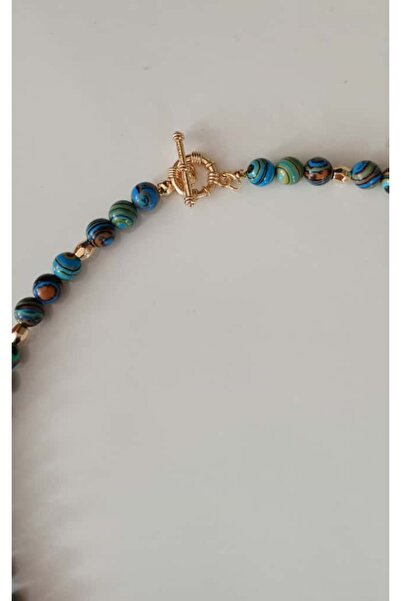 shop Ocean Malakit Doğal Taş Altın Detaylı Unisex Kolye