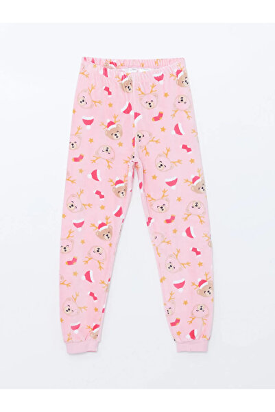 LC Waikiki LCW Kids Pembe Bisiklet Yaka Baskılı Uzun Kollu Kız Çocuk Pijama Takımı