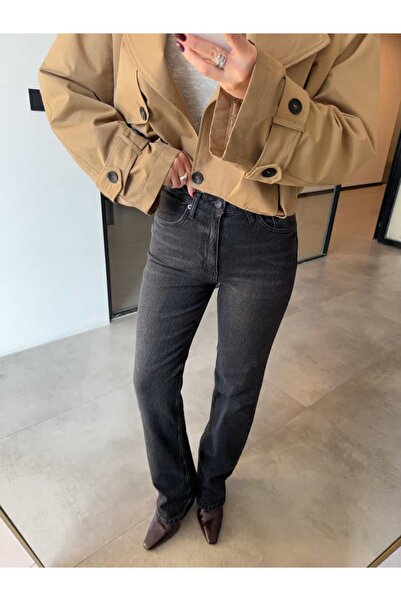 BB Bensu Buyruk YÜKSEK BEL ANTRASİT LİKRALI STRAİGHT JEAN