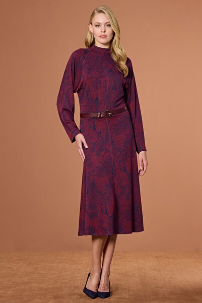 UPGRADE Yarasa Kol Örme Elbise Bordo