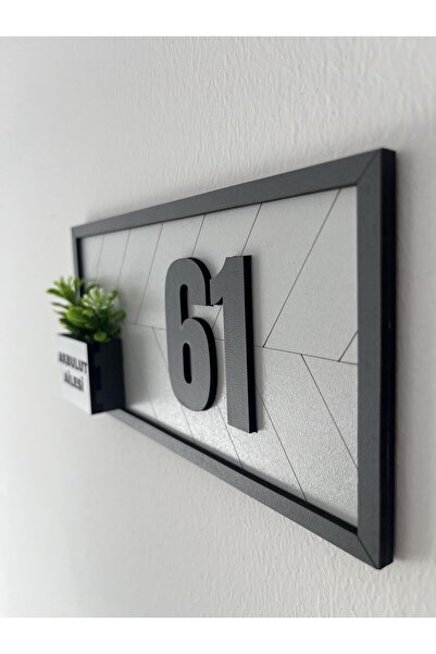 Amorfoz Kişiye Özel Aşhap Kapı Numarası 10x20 cm Gri Zemin Antrasit Çerçeve