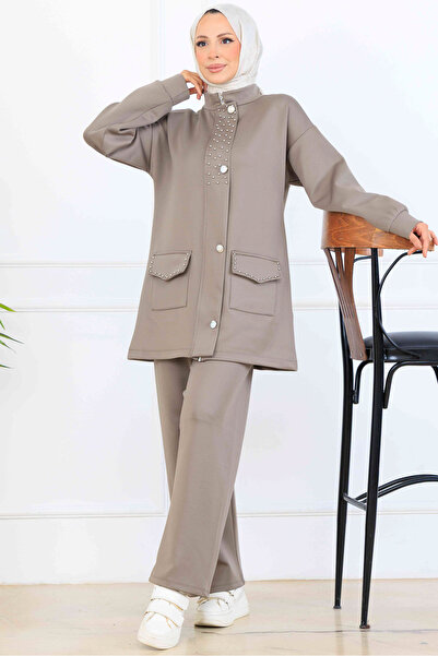 benguen Σετ δύο τεμαχίων Scuba με λεπτομέρεια από χάντρες N5334 Mink