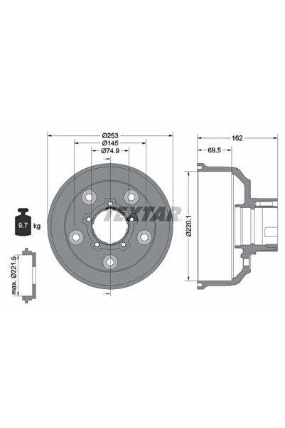 TEXTAR Tambur Frana Kia Bongo Platou / Sasiu/K2500 Platou / Sasiu/K2700