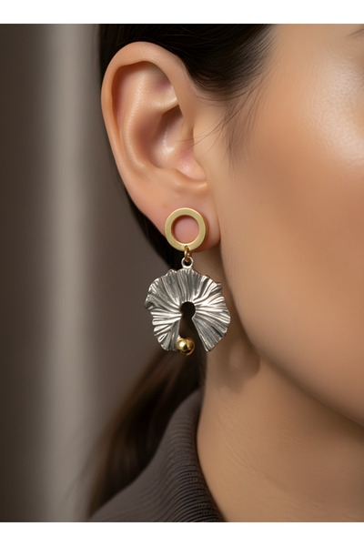 TURBİJ Gold Silver Mix Textured Dangle Vip Earrings |   Trend Women's Earring...
