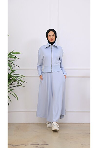 VENT GİYİM Moda Ribanalı Takım | Women's Zippered Crop Top and Long Skirt Two-Piece Set | Cotton Fabric