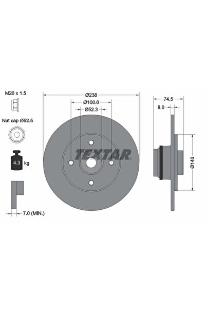 TEXTAR Disc Frana Renault 19 2/Clio 2/Megane 1