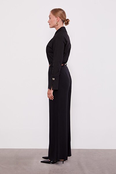 Levidor Siyah Kemerli Palazzo Pantolon