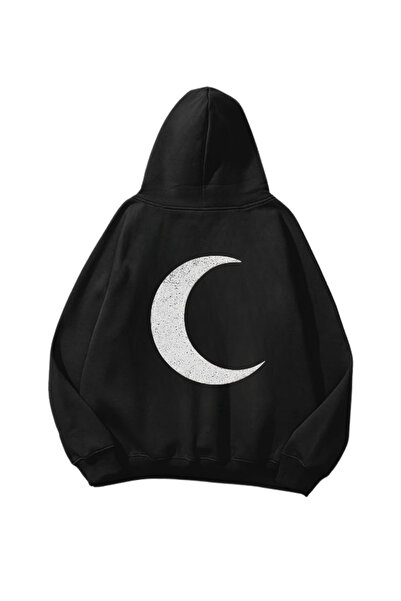 Gofeel Mesečev simbol Štampano crna Oversize kroj unisex dukserica sa kapuljačom
