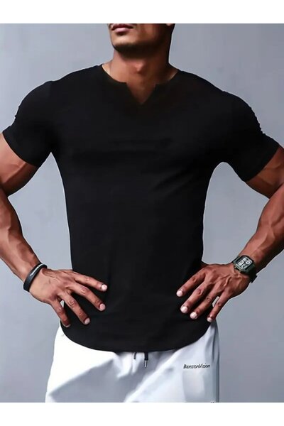 Pazarcan تي شيرت رجالي بأكمام قصيرة ورقبة على شكل حرف V