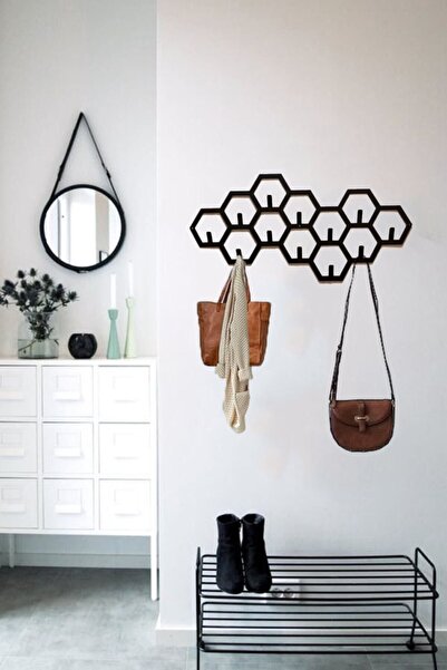 VENON SİYAH 55x27 Cm Geometrik Metal Duvar Askılığı - Modern Metal Askılık - Portmanto