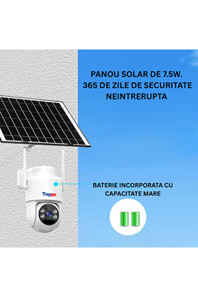Taggo Cameră de supraveghere solară 4G, 4MP, detectare mișcare umană