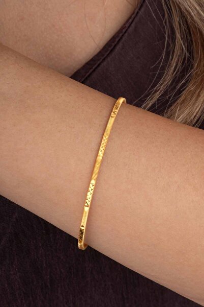 Gümüş Pazarım Altın Kaplama Motifli 925 Ayar Gümüş Kadın Ajda Bilezik