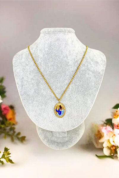 IHLAMUR Gold Renkli Denizkızı Motifli Zirkon Taşlı Çelik Kolye